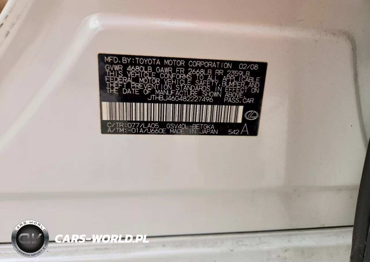 2008 Lexus Es 350 VIN:JTHBJ46G482227496 - 12