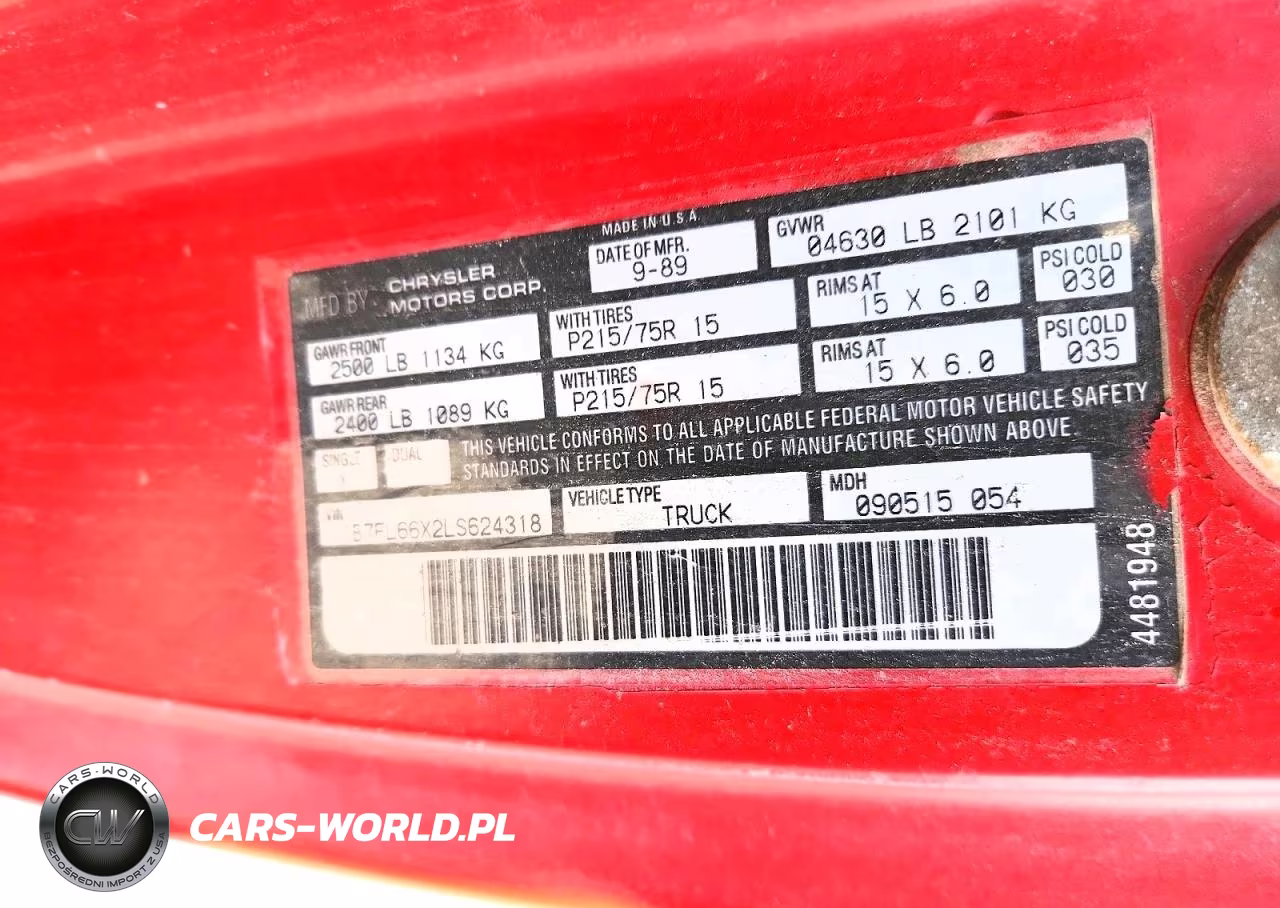 1990 Dodge Dakota Sport VIN:1B7FL66X2LS624318 - 12