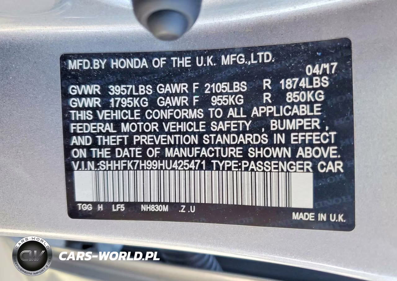 2017 Honda Civic Sport Touring VIN:SHHFK7H99HU425471 - 12