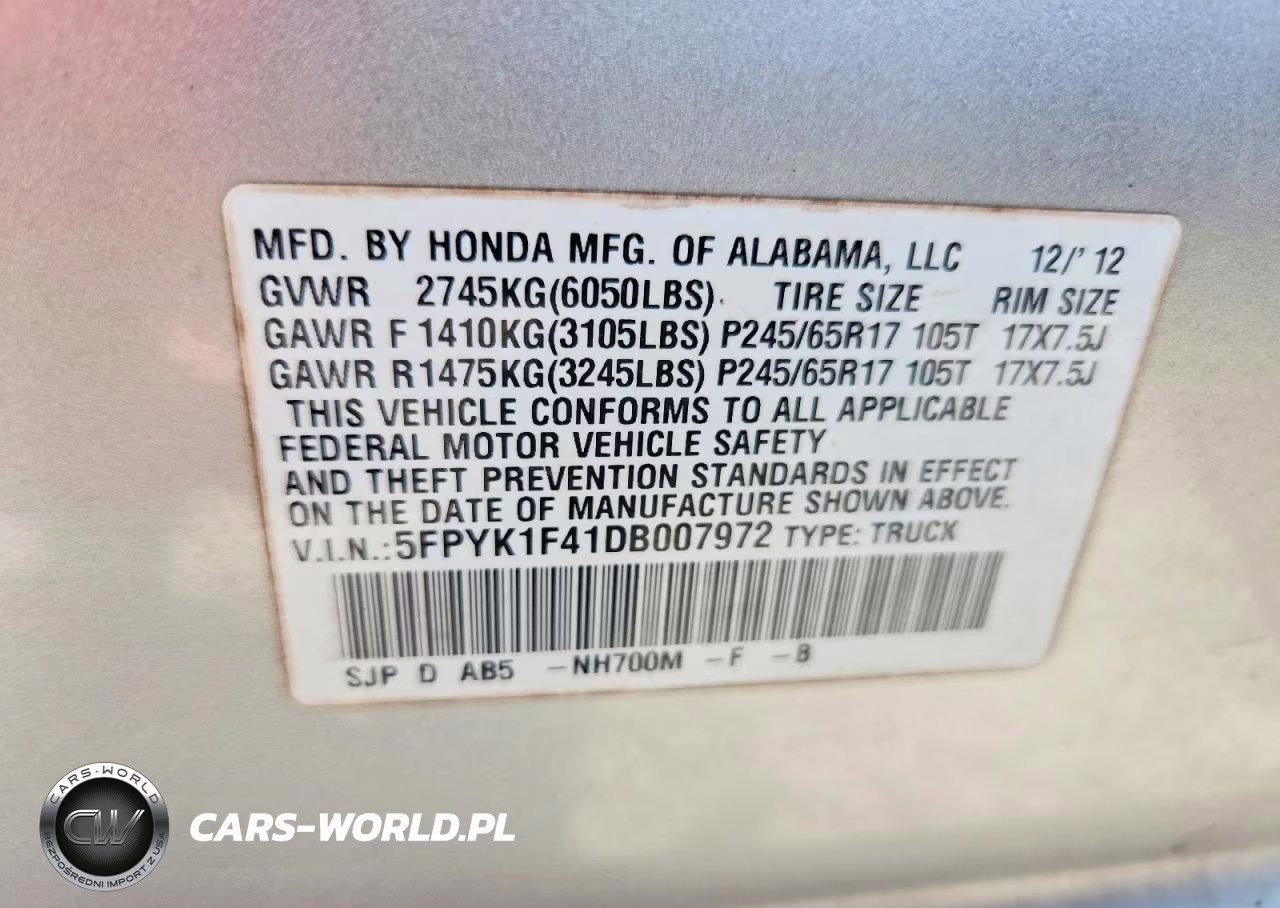 2013 Honda Ridgeline Rts VIN:5FPYK1F41DB007972 - 12