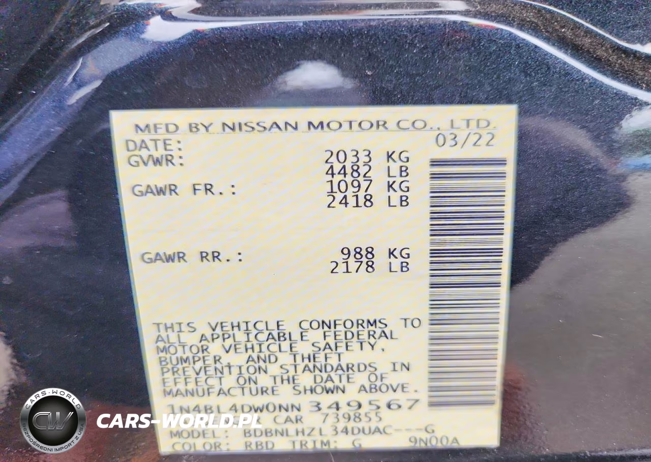 2022 Nissan Altima Sv VIN:1N4BL4DW0NN349567 - 13