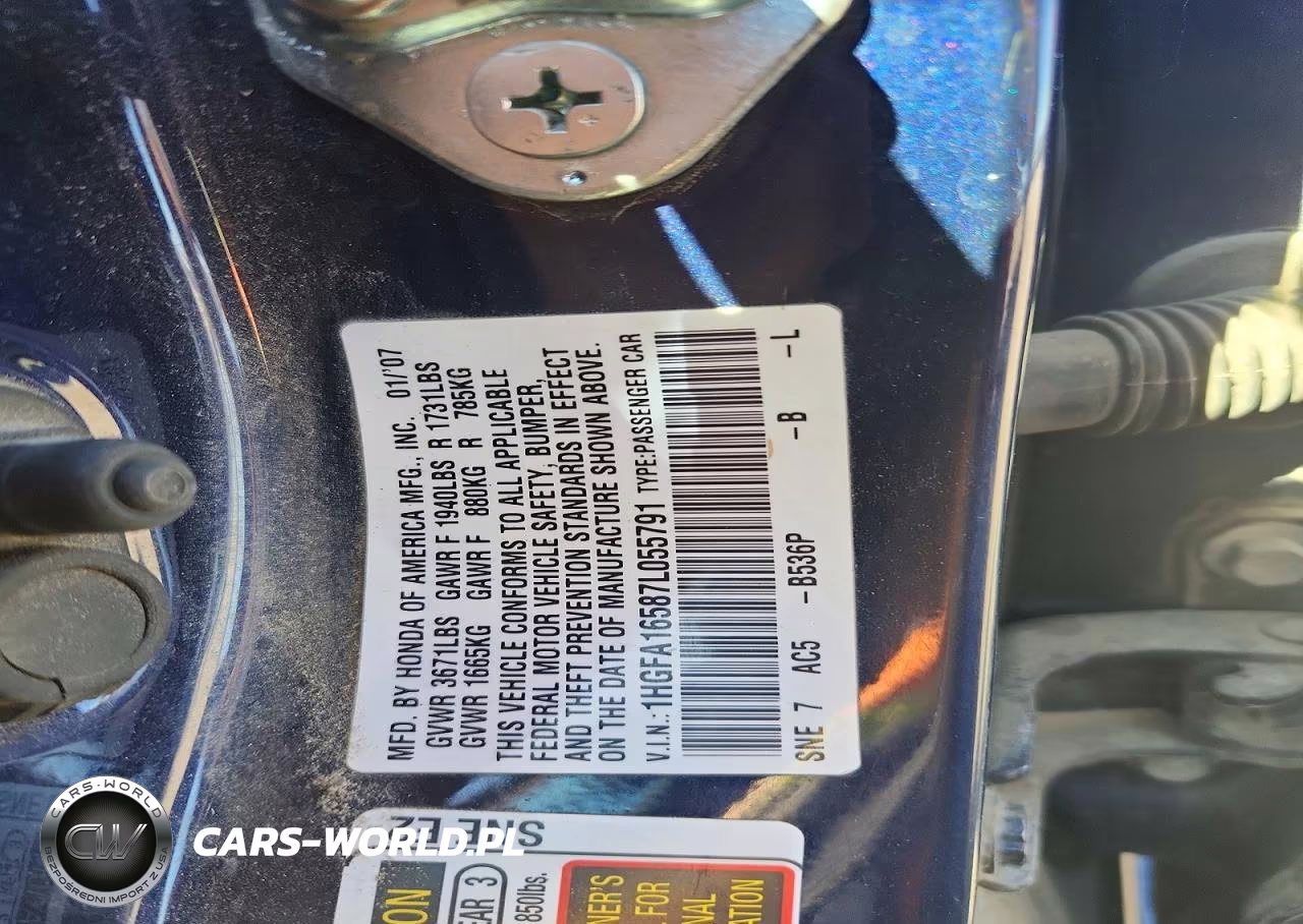 2007 Honda Civic Lx VIN:1HGFA16587L055791 - 12