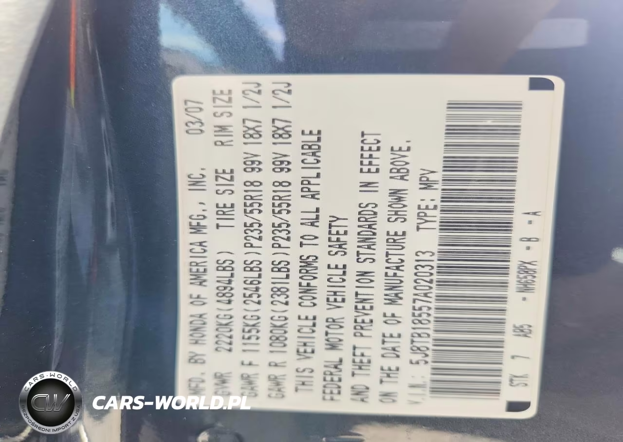 2007 Acura Rdx Technology VIN:5J8TB18557A020313 - 13