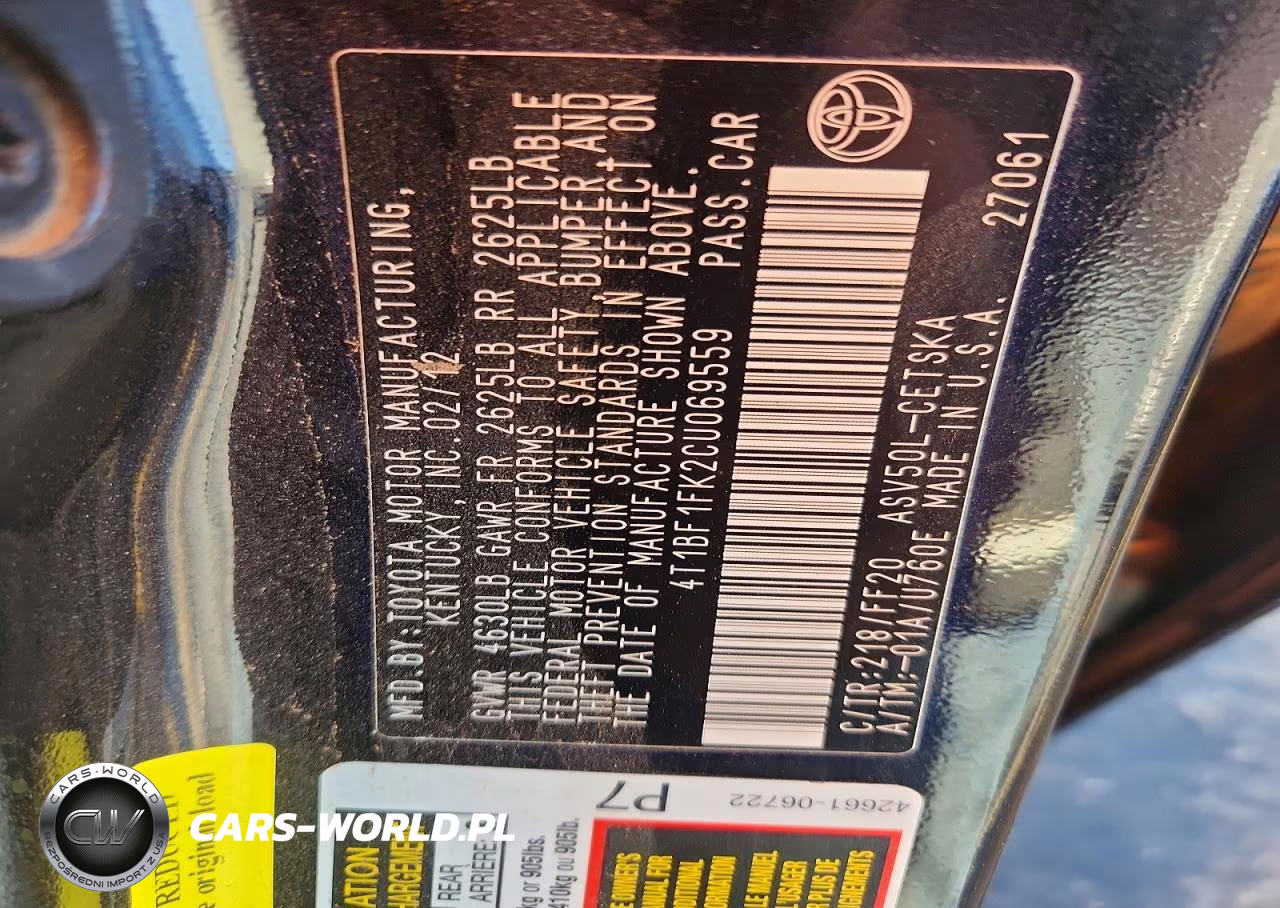 2012 Toyota Camry Se VIN:4T1BF1FK2CU069559 - 12