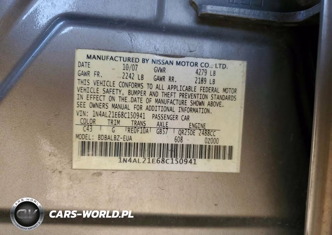 2008 Nissan Altima 2.5 VIN:1N4AL21E68C150941 - 12