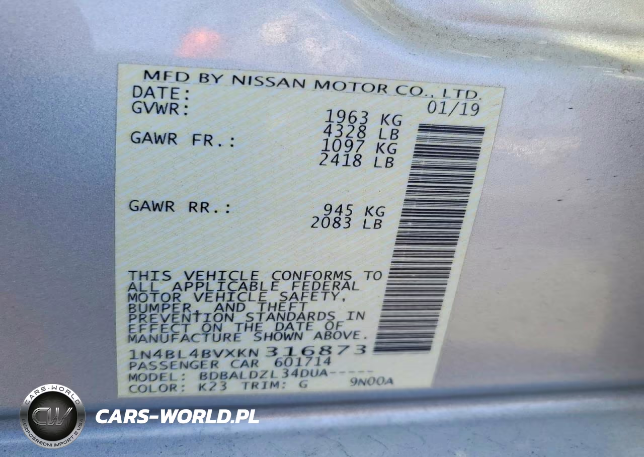 2019 Nissan Altima S VIN:1N4BL4BVXKN316873 - 12
