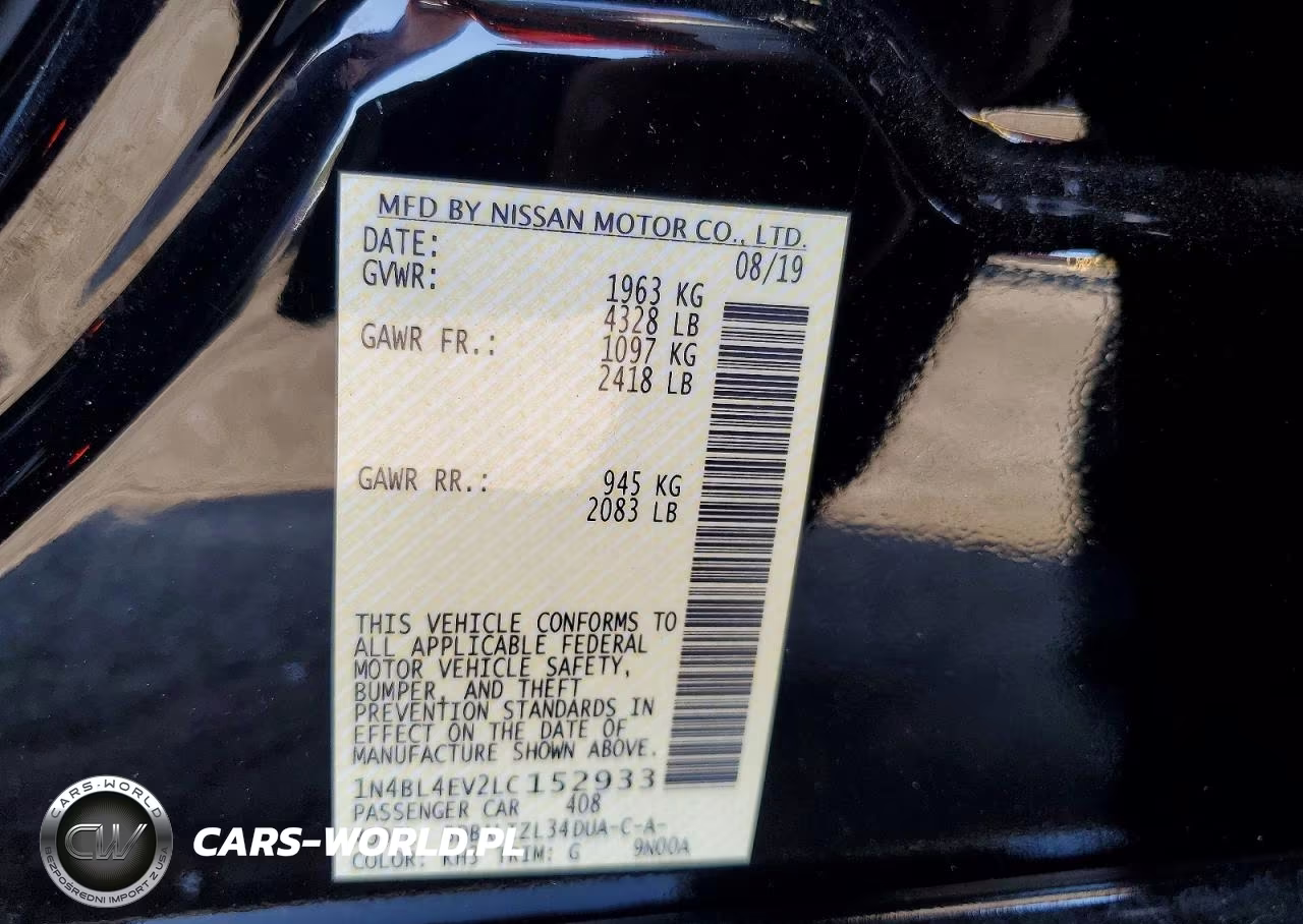 2020 Nissan Altima Sl VIN:1N4BL4EV2LC152933 - 12