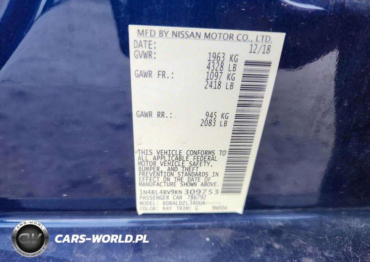 2019 Nissan Altima S VIN:1N4BL4BV9KN309753 - 13