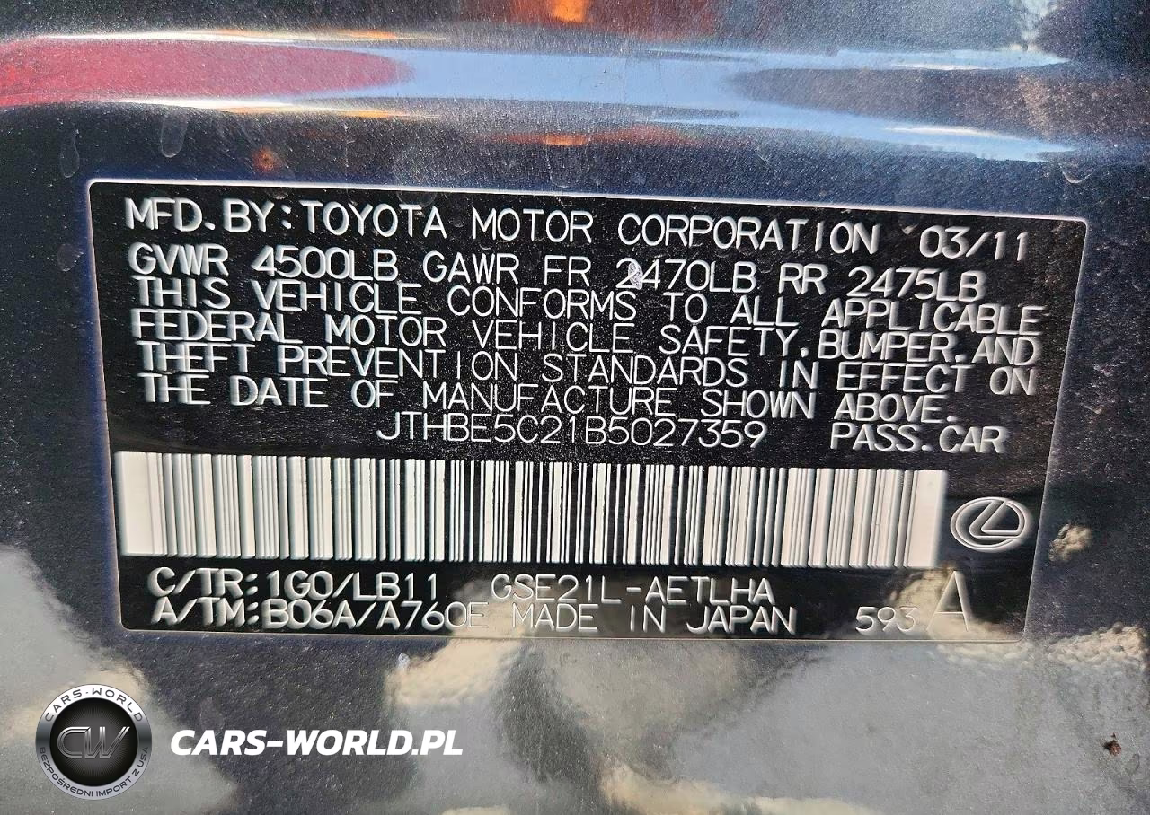 2011 Lexus Is 350 VIN:JTHBE5C21B5027359 - 13