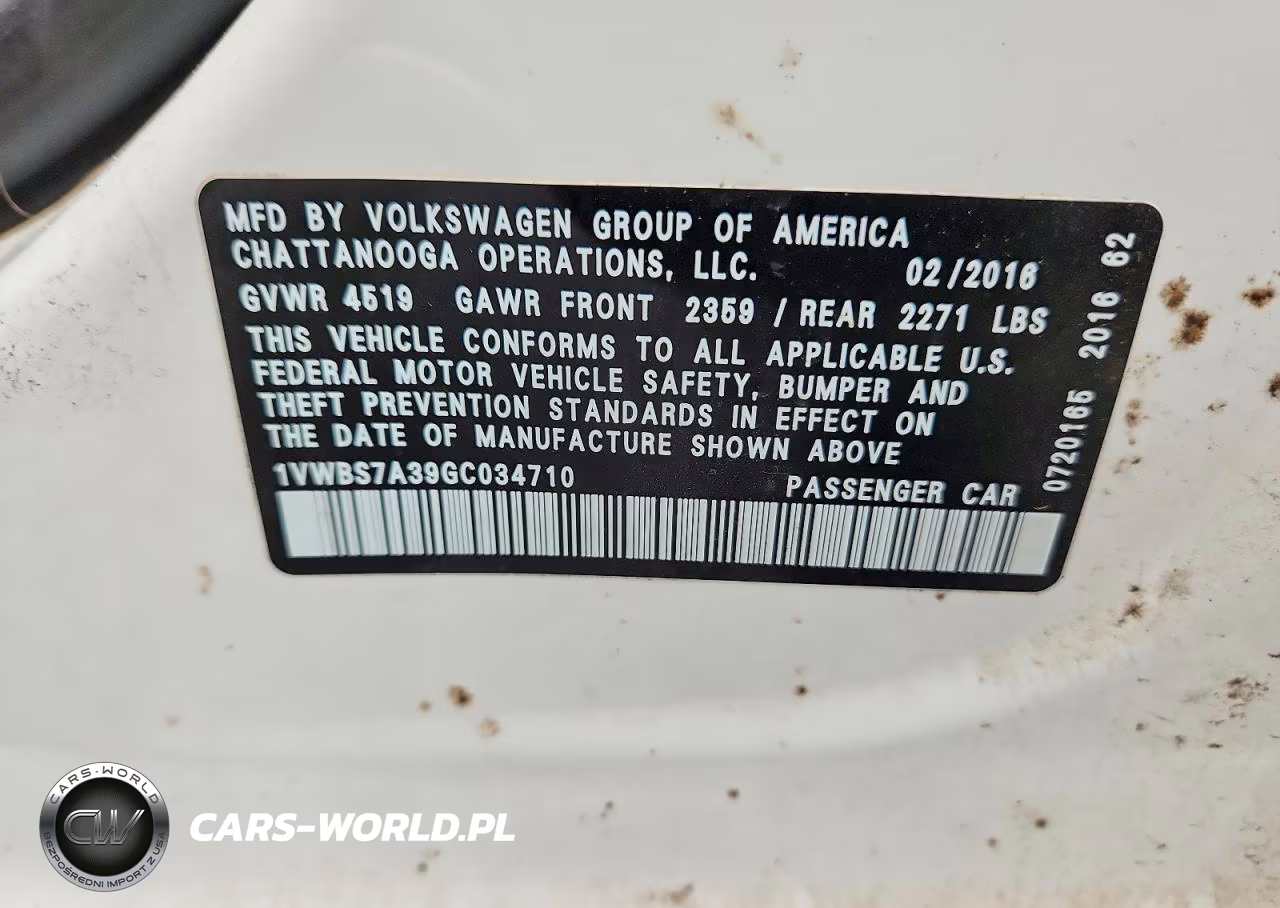 2016 Volkswagen Passat Se VIN:1VWBS7A39GC034710 - 12