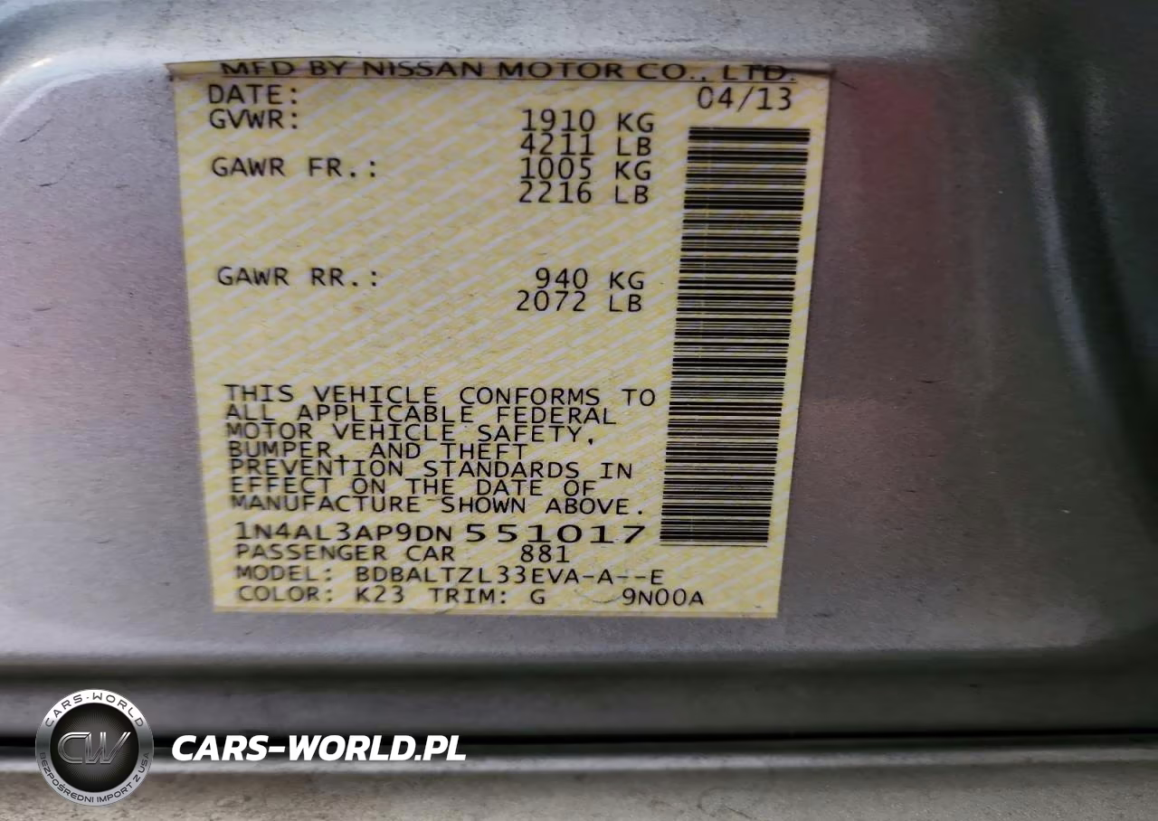 2013 Nissan Altima 2.5 VIN:1N4AL3AP9DN551017 - 12