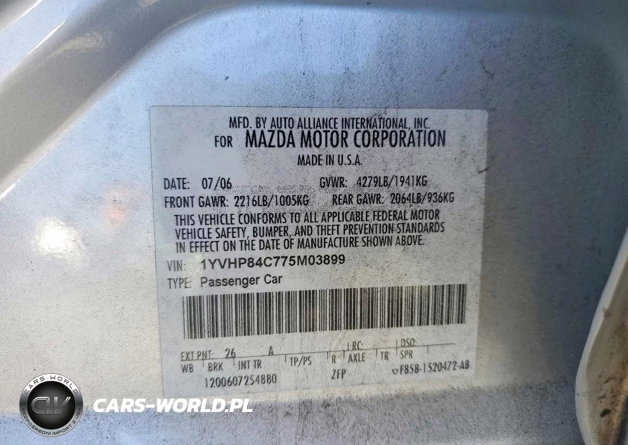 2007 Mazda 6 I VIN:1YVHP84C775M03899 - 12