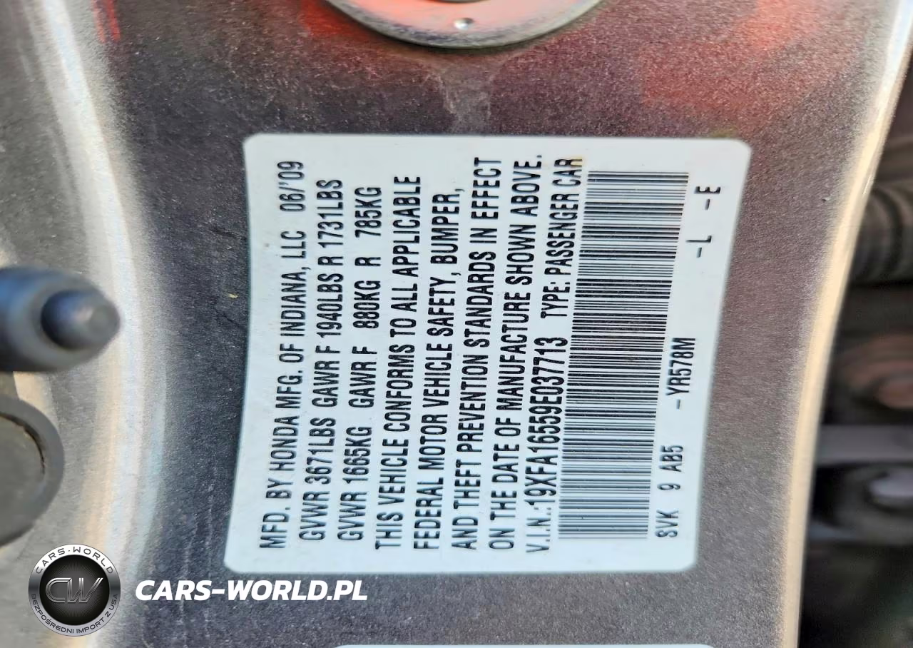 2009 Honda Civic Lx VIN:19XFA16559E037713 - 13