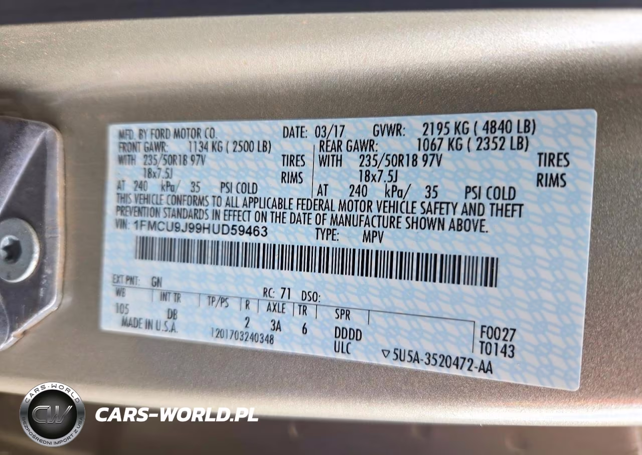 2017 Ford Escape Titanium VIN:1FMCU9J99HUD59463 - 12