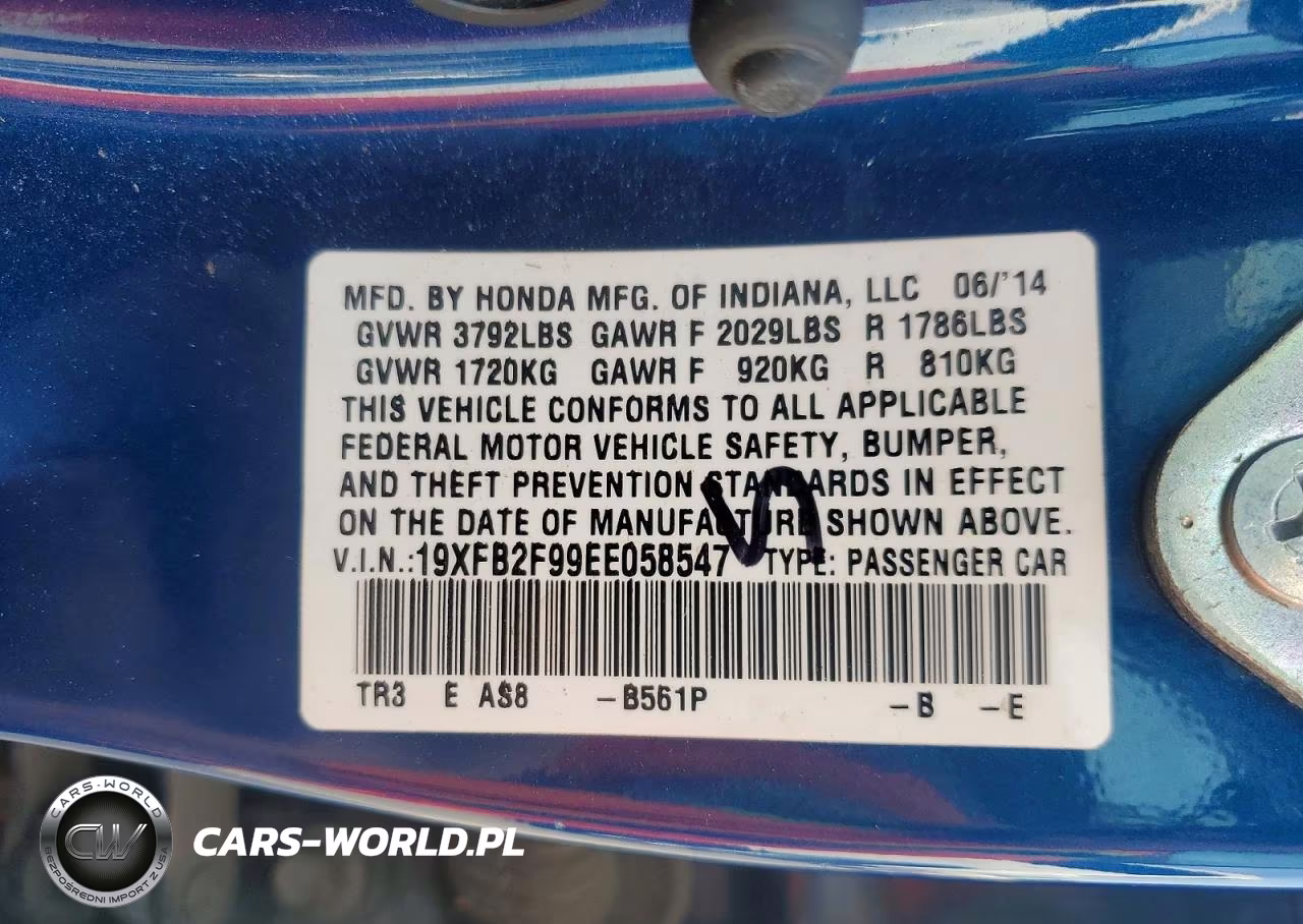 2014 Honda Civic Exl VIN:19XFB2F99EE058547 - 12