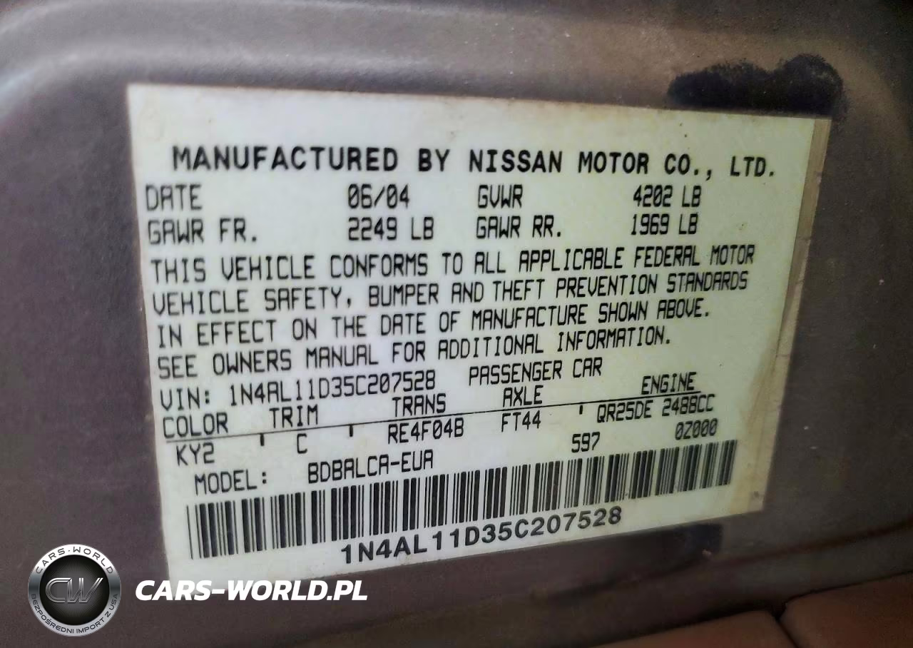2005 Nissan Altima 2.5 VIN:1N4AL11D35C207528 - 12