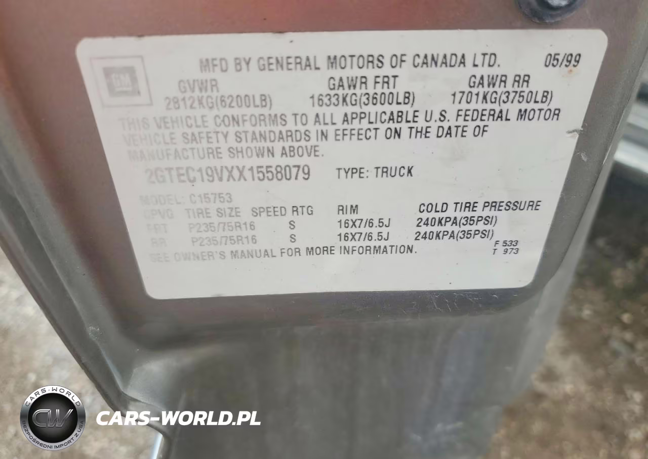 1999 GMC Sierra VIN:2GTEC19VXX1558079 - 12