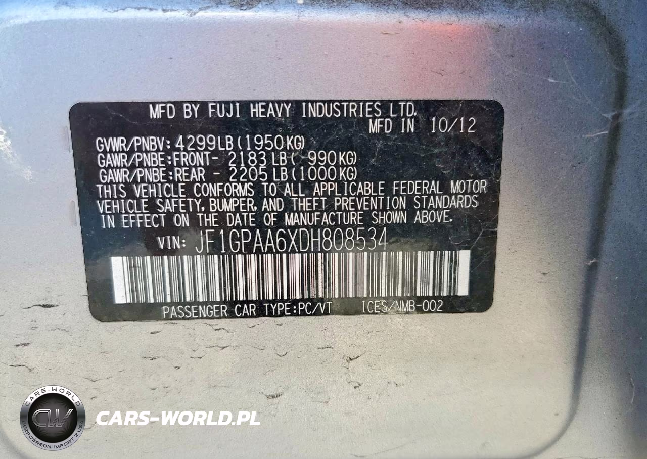 2013 Subaru Impreza VIN:JF1GPAA6XDH808534 - 13