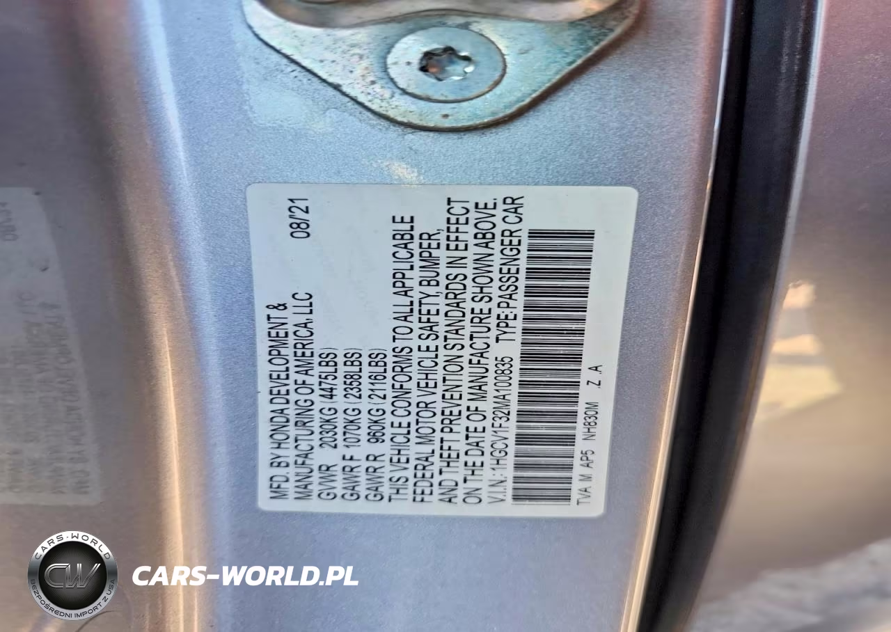 2021 Honda Accord Sport VIN:1HGCV1F32MA100835 - 13