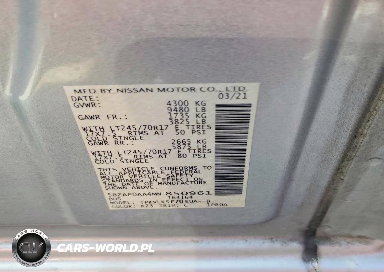 2021 Nissan Nv 3500 Hd Sl VIN:5BZAF0AA4MN850961 - 14