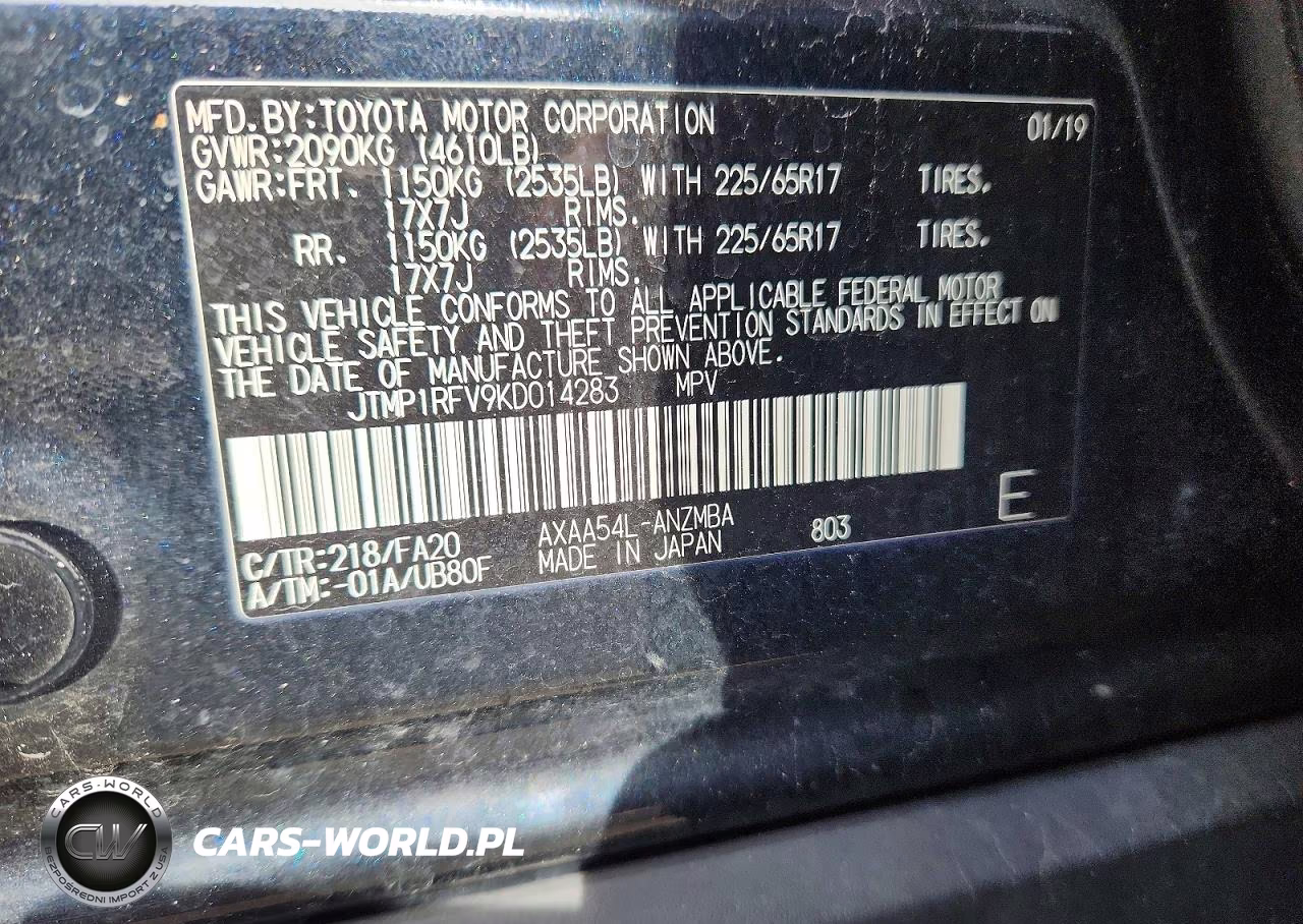 2019 Toyota Rav4 Xle VIN:JTMP1RFV9KD014283 - 13
