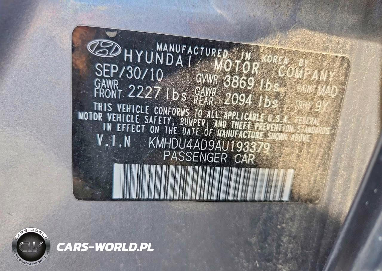 2010 Hyundai Elantra Gls VIN:KMHDU4AD9AU193379 - 12