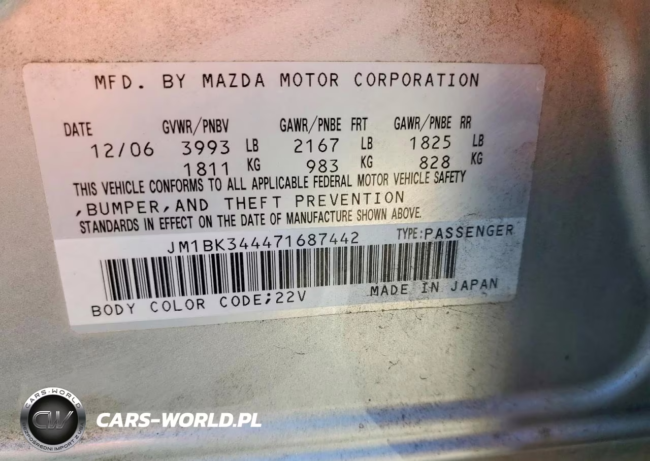 2007 Mazda 3 Hatchback VIN:JM1BK344471687442 - 12