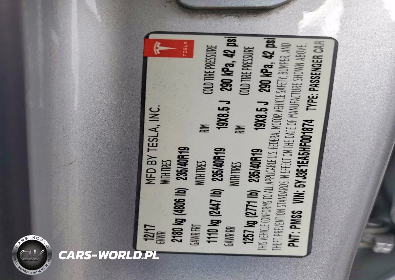 2017 Tesla Model 3 VIN:5YJ3E1EA5HF001874 - 12