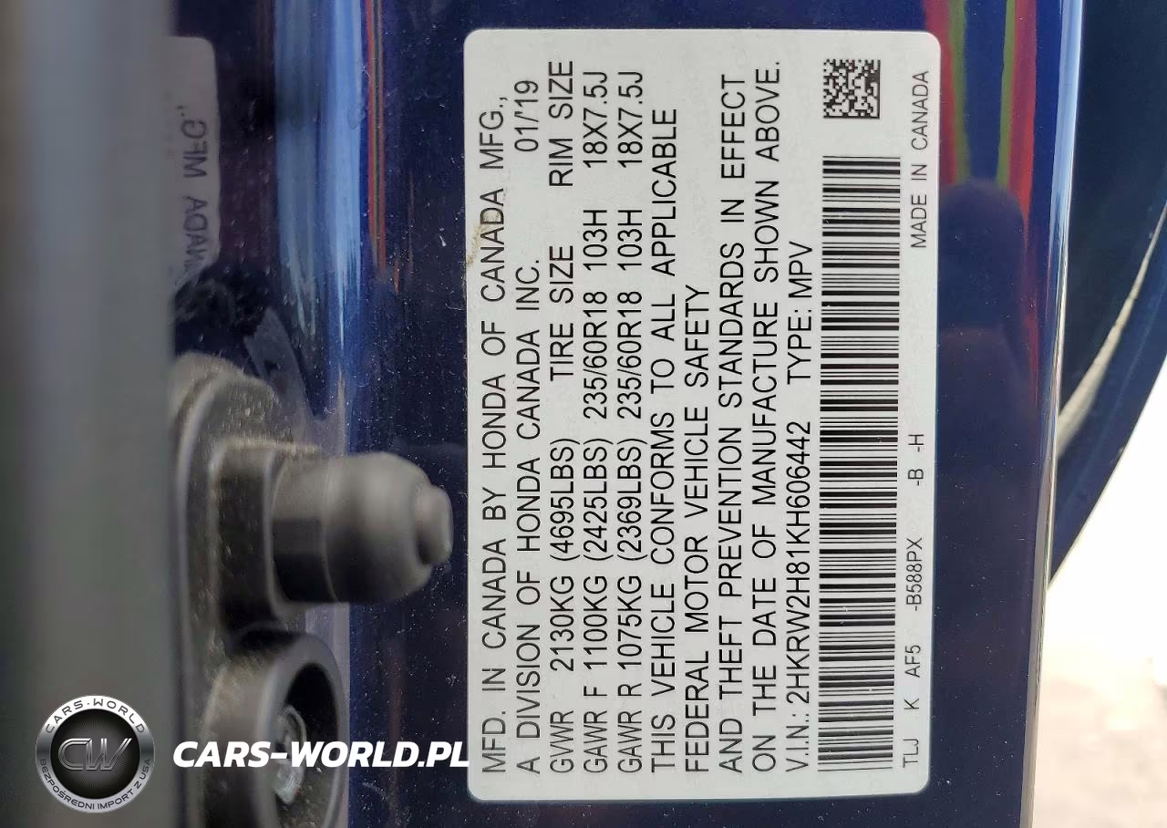 2019 Honda Cr-V Ex-L VIN:2HKRW2H81KH606442 - 13