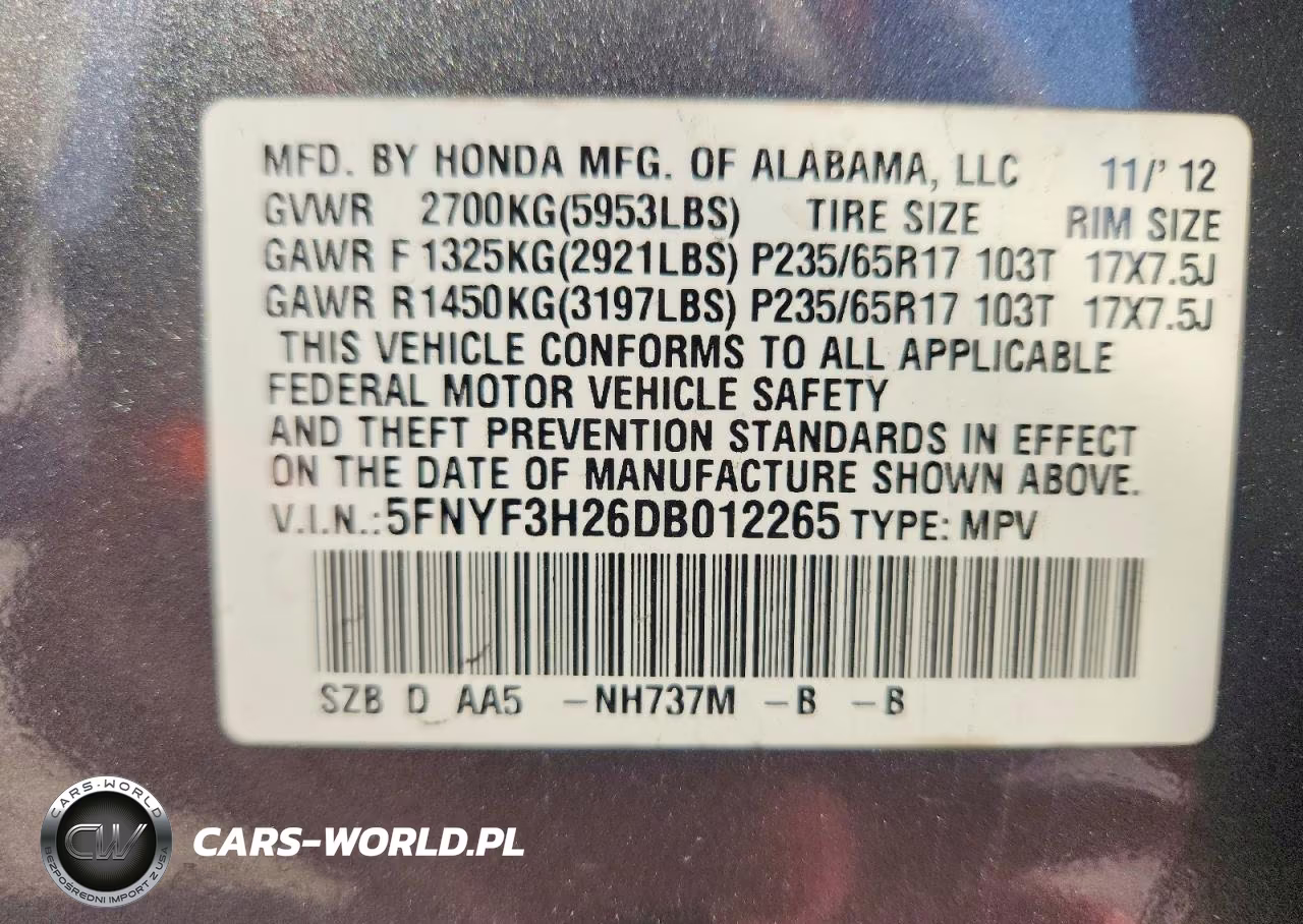 2013 Honda Pilot VIN:5FNYF3H26DB012265 - 14