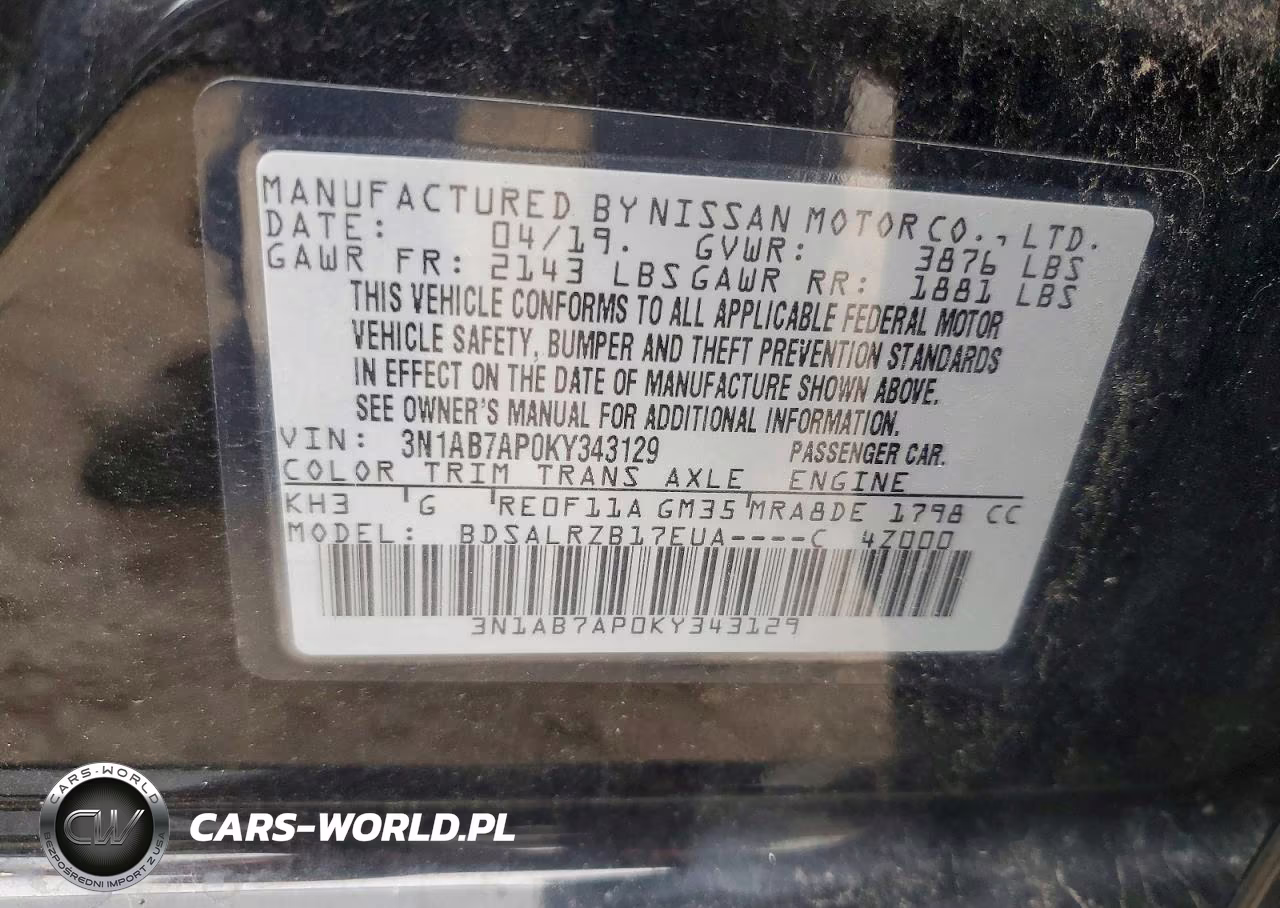 2019 Nissan Sentra Sr VIN:3N1AB7AP0KY343129 - 12