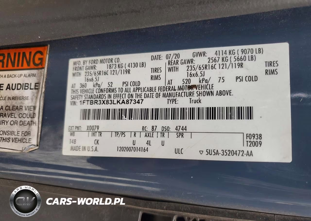 2020 Ford Transit 250 Delivery Van VIN:1FTBR3X83LKA87347 - 12