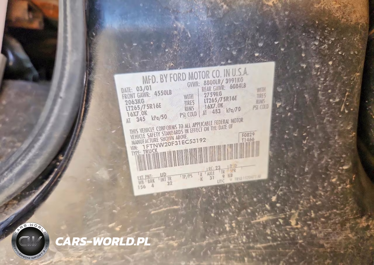 2001 Ford F250 Super Duty VIN:1FTNW20F31EC53192 - 12