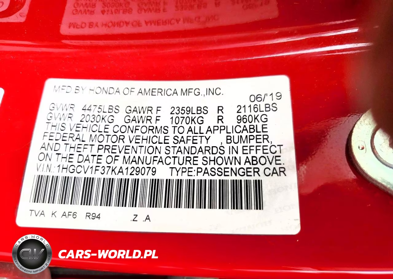 2019 Honda Accord Sport VIN:1HGCV1F37KA129079 - 13