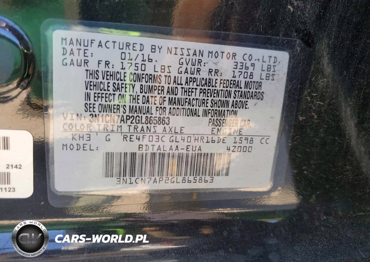 2016 Nissan Versa 1.6 S VIN:3N1CN7AP2GL865863 - 12