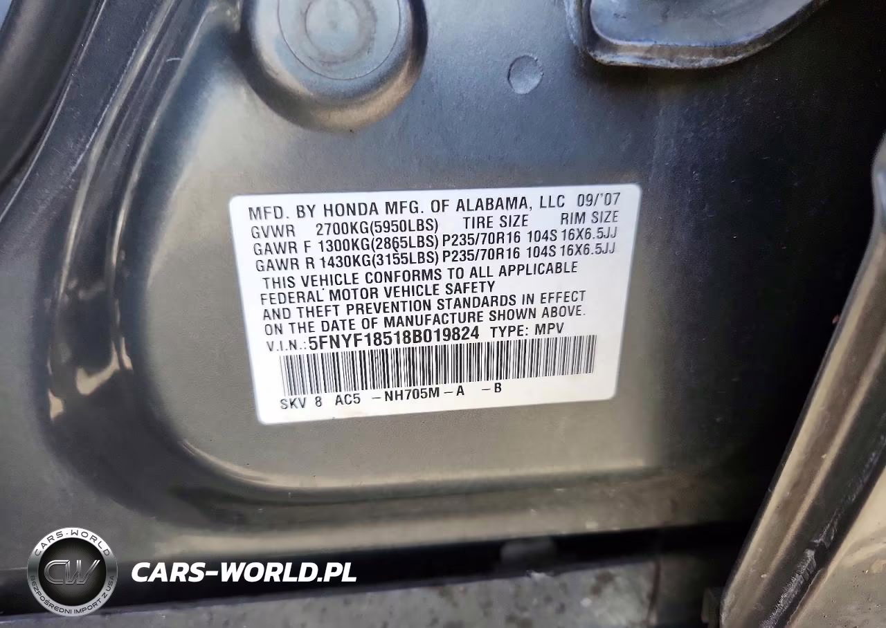 2008 Honda Pilot Exl VIN:5FNYF18518B019824 - 14