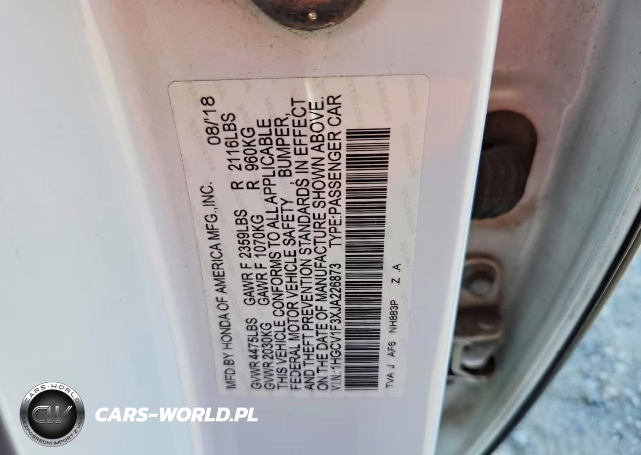 2018 Honda Accord Sport VIN:1HGCV1F3XJA226873 - 12