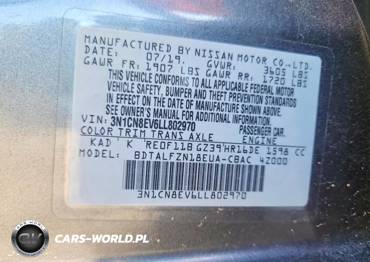 2020 Nissan Versa Sv VIN:3N1CN8EV6LL802970 - 12