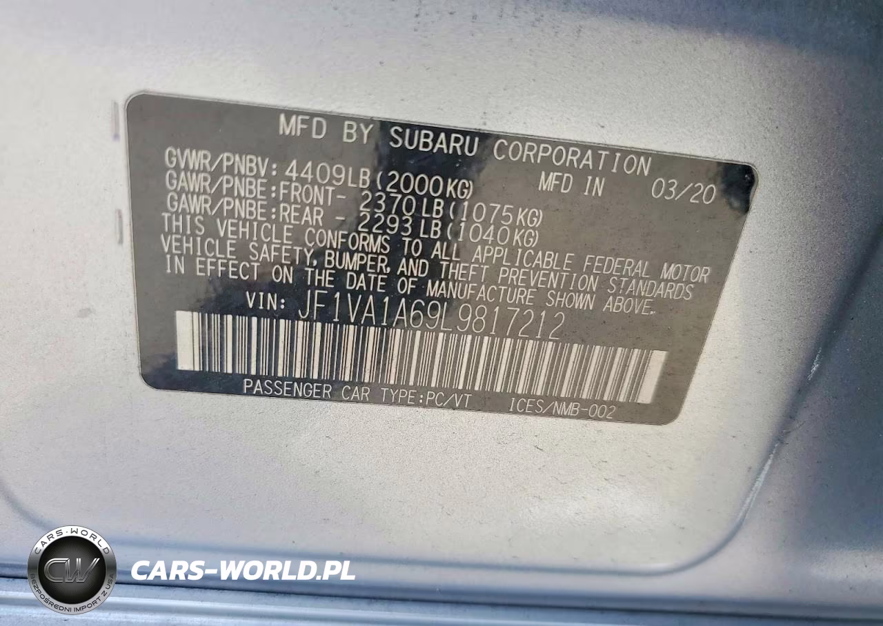 2020 Subaru Wrx VIN:JF1VA1A69L9817212 - 12