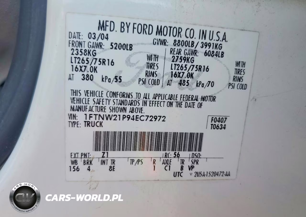 2004 Ford F250 Super Duty VIN:1FTNW21P94EC72972 - 12