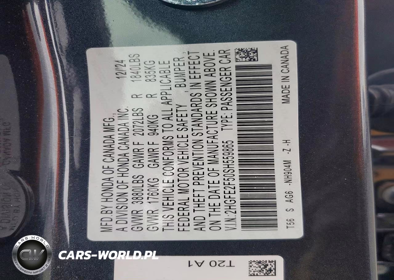 2025 Honda Civic Sport VIN:2HGFE2F50SH559865 - 13