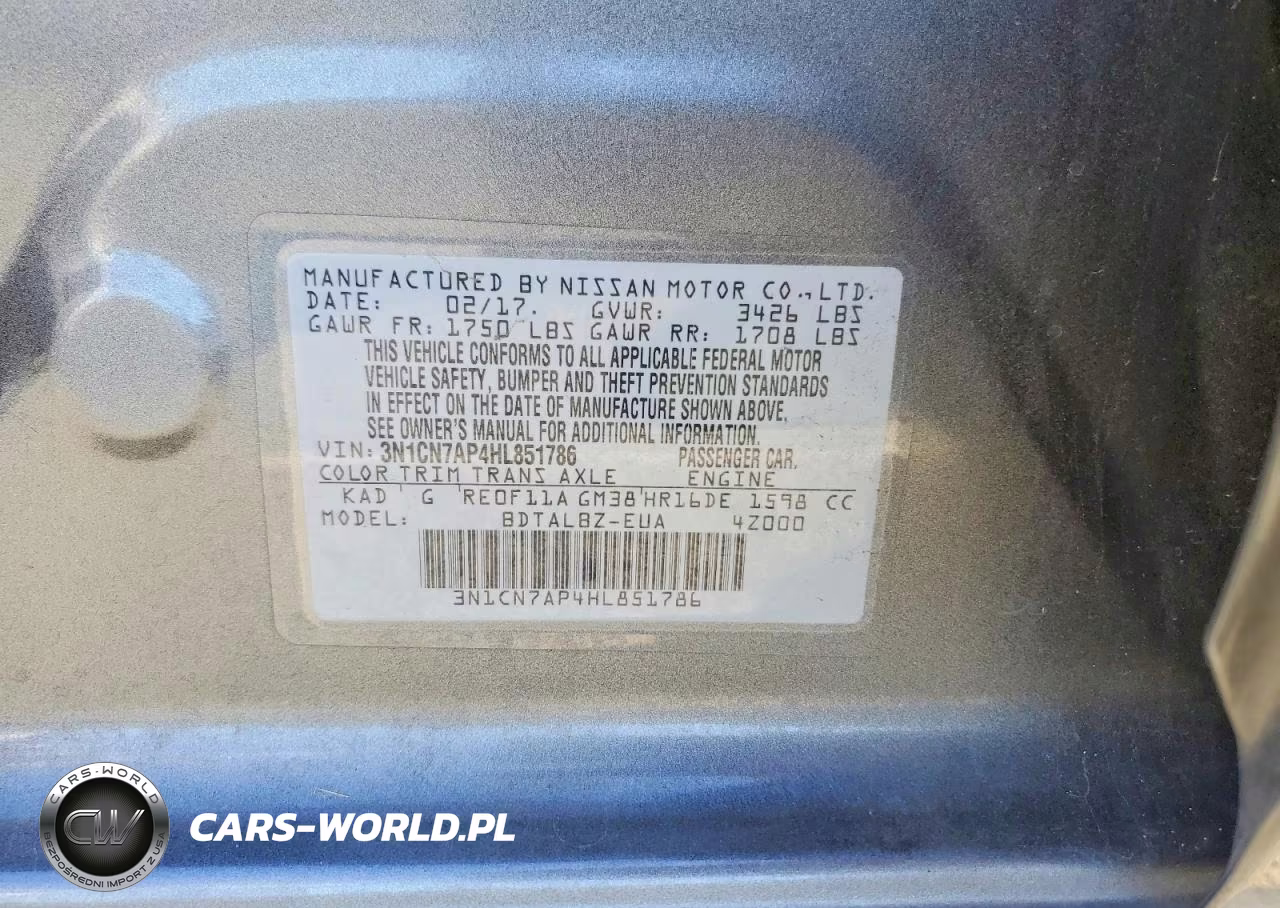 2017 Nissan Versa 1.6 Sv VIN:3N1CN7AP4HL851786 - 12