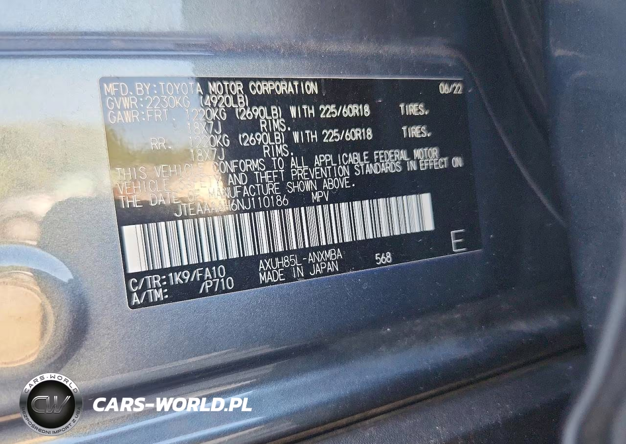 2022 Toyota Venza Le VIN:JTEAAAAH6NJ110186 - 13