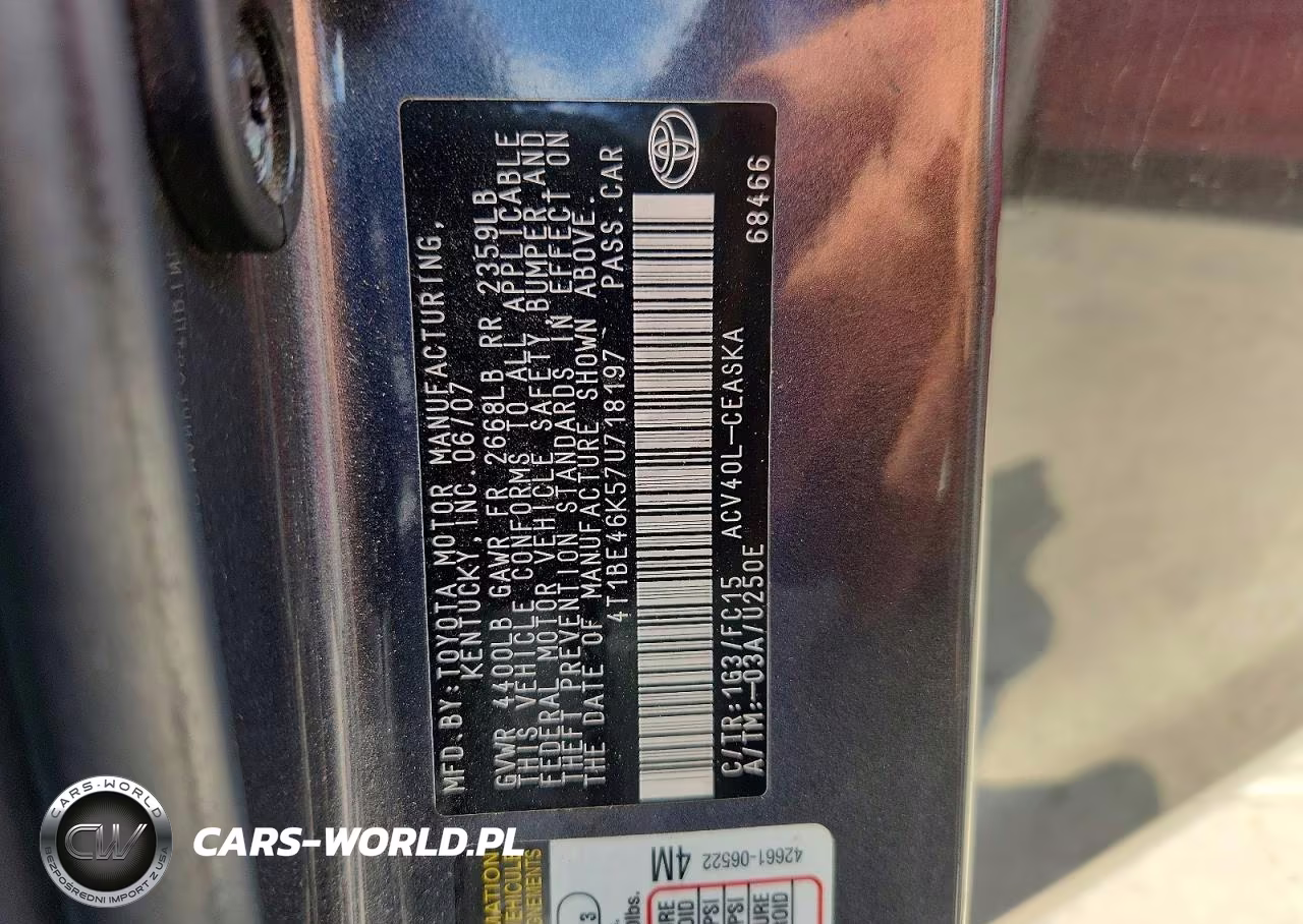 2007 Toyota Camry Se VIN:4T1BE46K57U718197 - 12