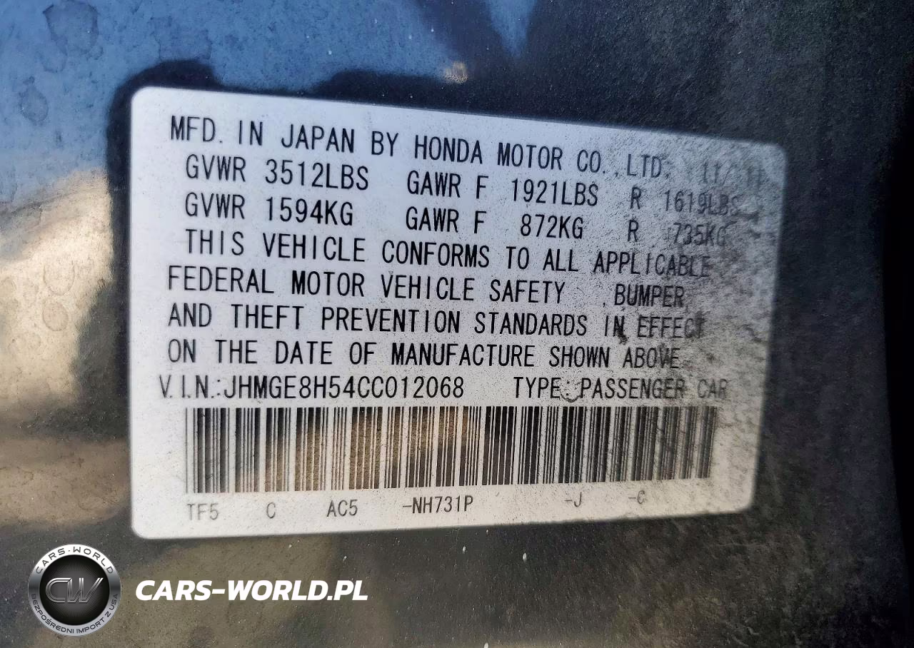 2012 Honda Fit Sport VIN:JHMGE8H54CC012068 - 12