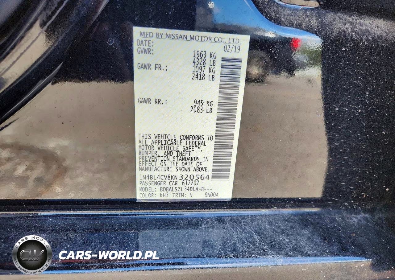 2019 Nissan Altima Sr VIN:1N4BL4CV8KN320564 - 12