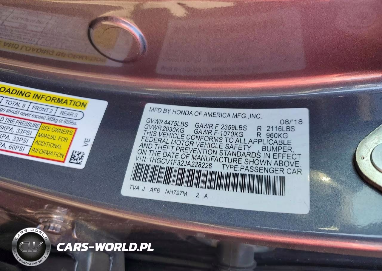 2018 Honda Accord Sport VIN:1HGCV1F32JA228228 - 12