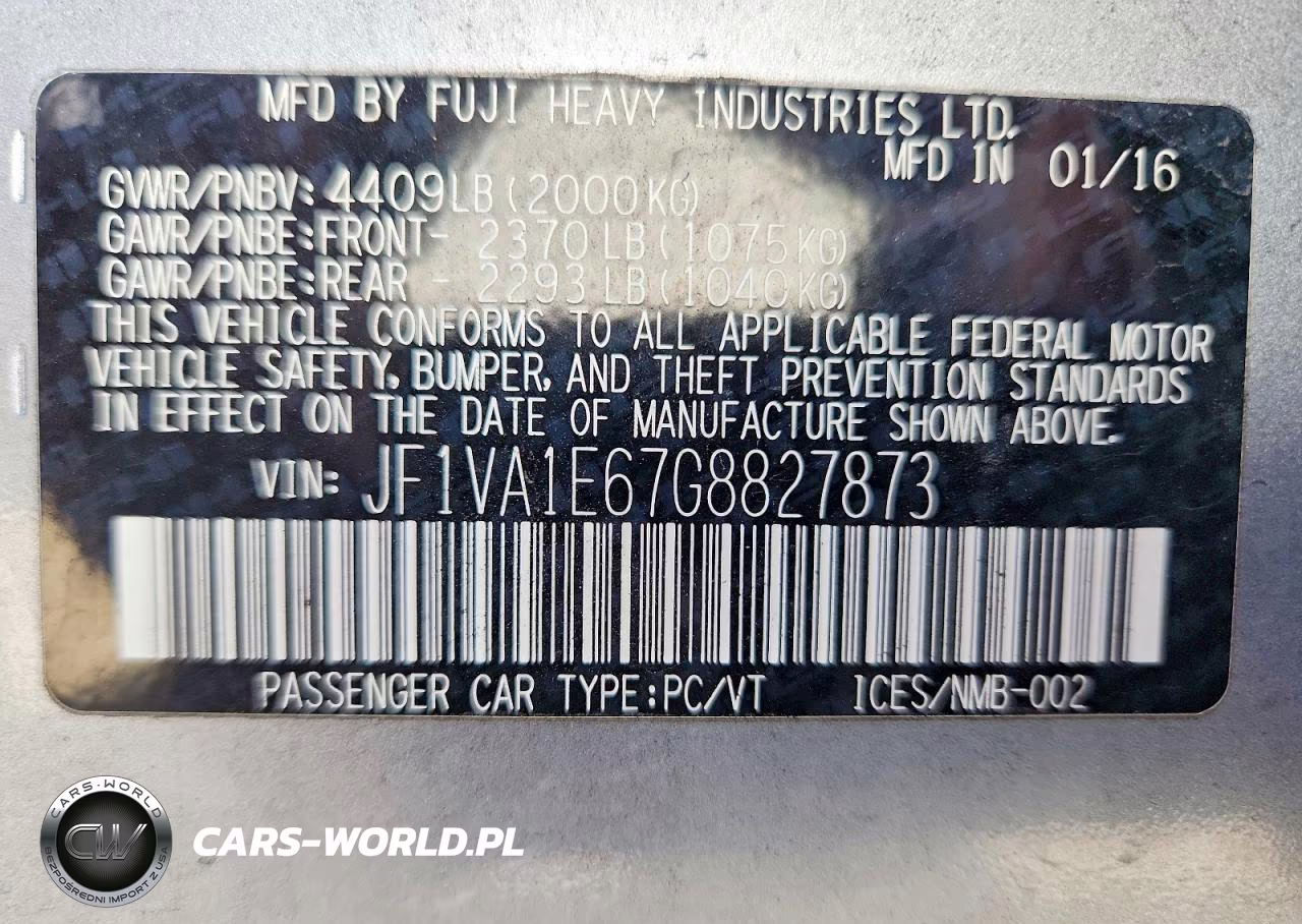 2016 Subaru Wrx Premium VIN:JF1VA1E67G8827873 - 12