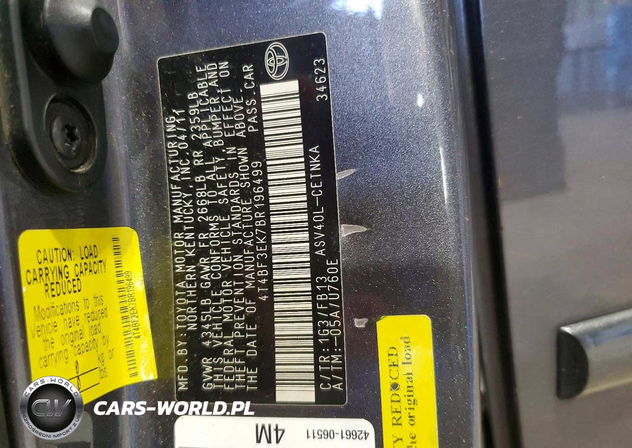 2011 Toyota Camry Le VIN:4T4BF3EK7BR196499 - 12