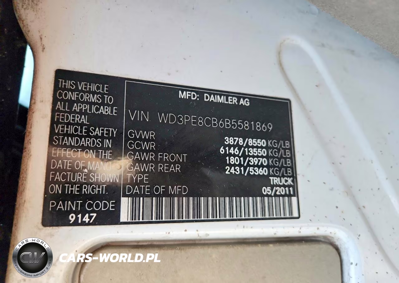2011 Mercedes-Benz Sprinter 2500 Delivery Van VIN:WD3PE8CB6B5581869 - 12